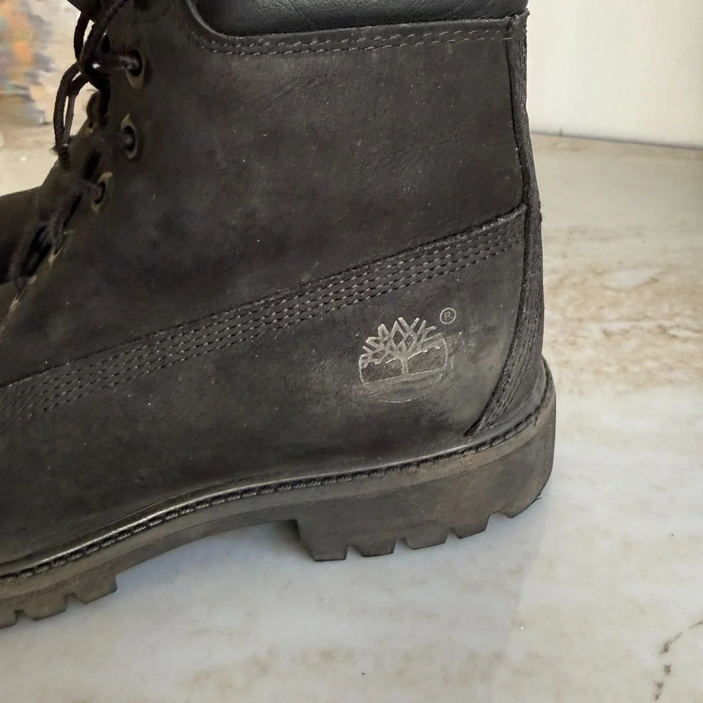 Timberland Work Boots Mens US Size 7W Black Genuine Leather Waterproof Lace Up
